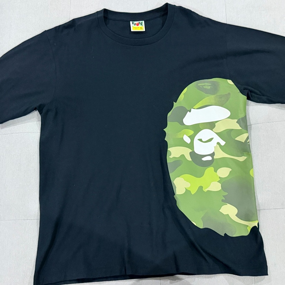 Bape Black and Green Camouflage Ape Head T-Shirt